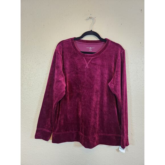 Karen Scott Women's Burgundy Sport Velour Crew Neck Pullover‎ Sweatshirt Size L - Picture 1 of 7